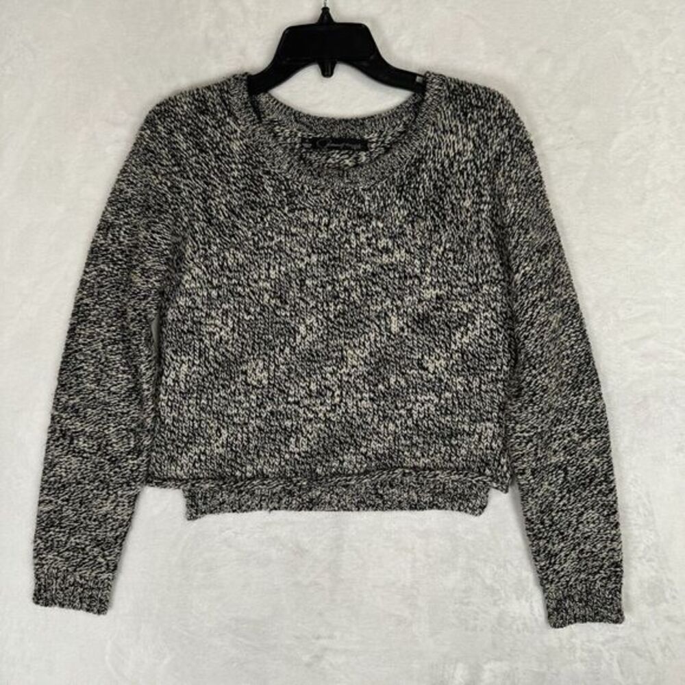 Patterson J. Kincaid Cropped Fitted Sweater Size M Chunky Knit Black Tan Neutral